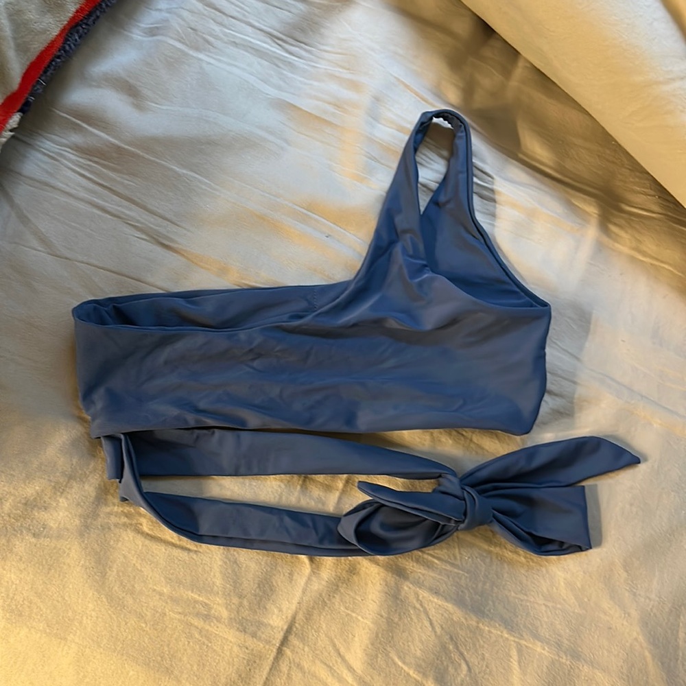 Dark blue one shoulder bikini top with ties